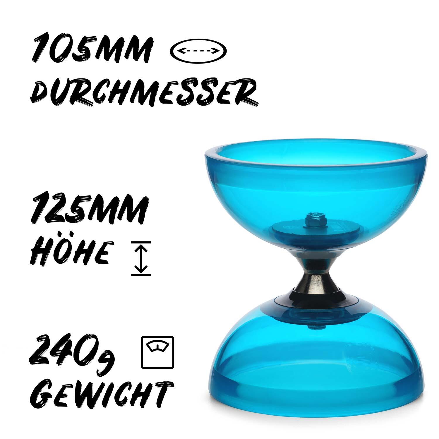 Diabolo Set Pro Clear (türkis) mit kugelgelagerter Achse - LED-ready, UV reaktiv 2/7