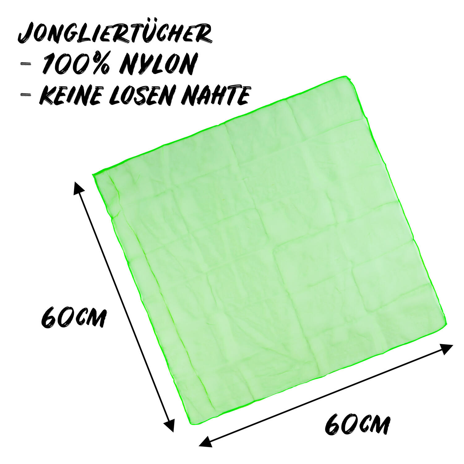 Jongliertücher 5er Set (UV reaktiv), 60x60cm, Chiffontücher aus 100% Nylon 4/7