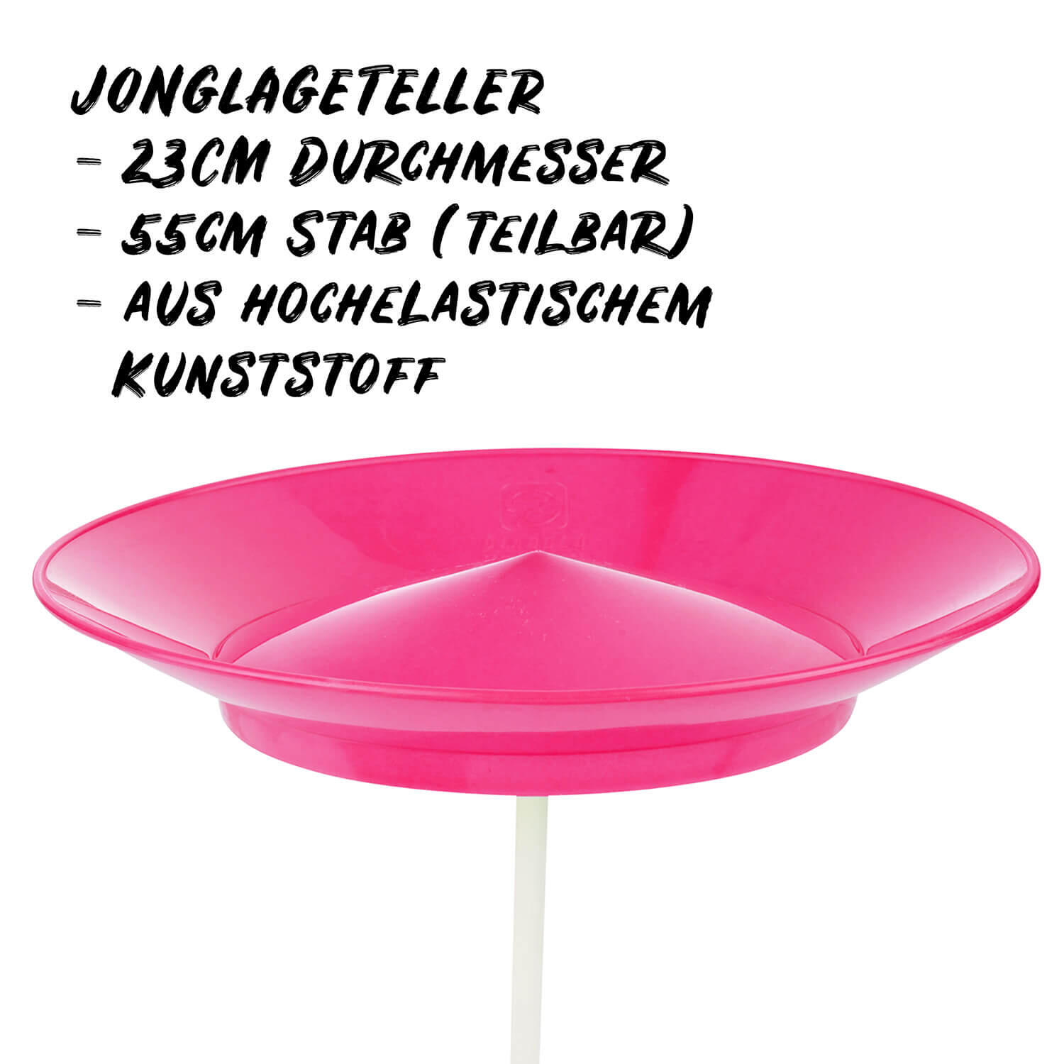 Jonglierteller (uv pink) im Set mit teilbarem Kunststoffstab, 23cm, UV reaktiv 2/7