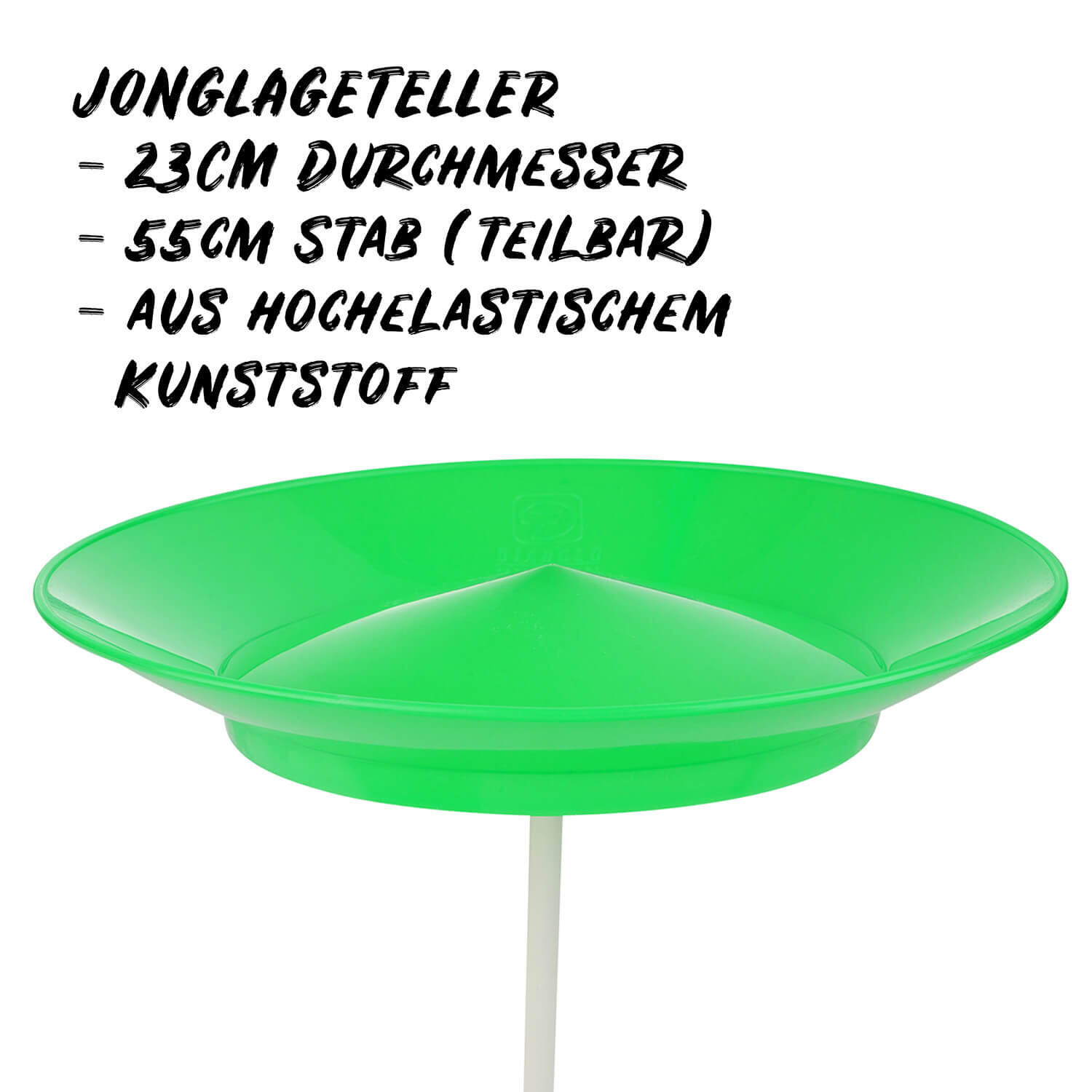 Jonglierteller (uv grün) im Set mit teilbarem Kunststoffstab, 23cm, UV reaktiv 2/7