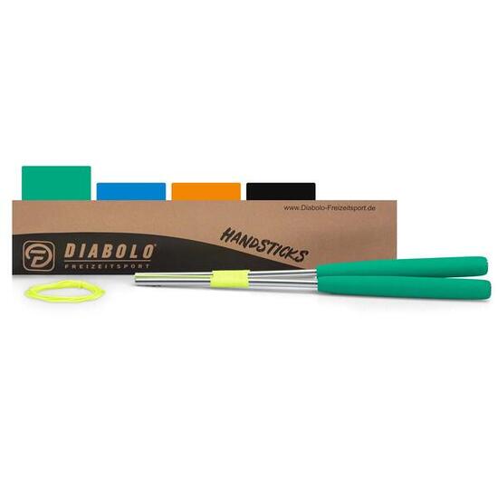 Diabolo Alu-Handstäbe 32cm (grün) mit Moosgummi-Griffen, Ersatzschnur (160cm)