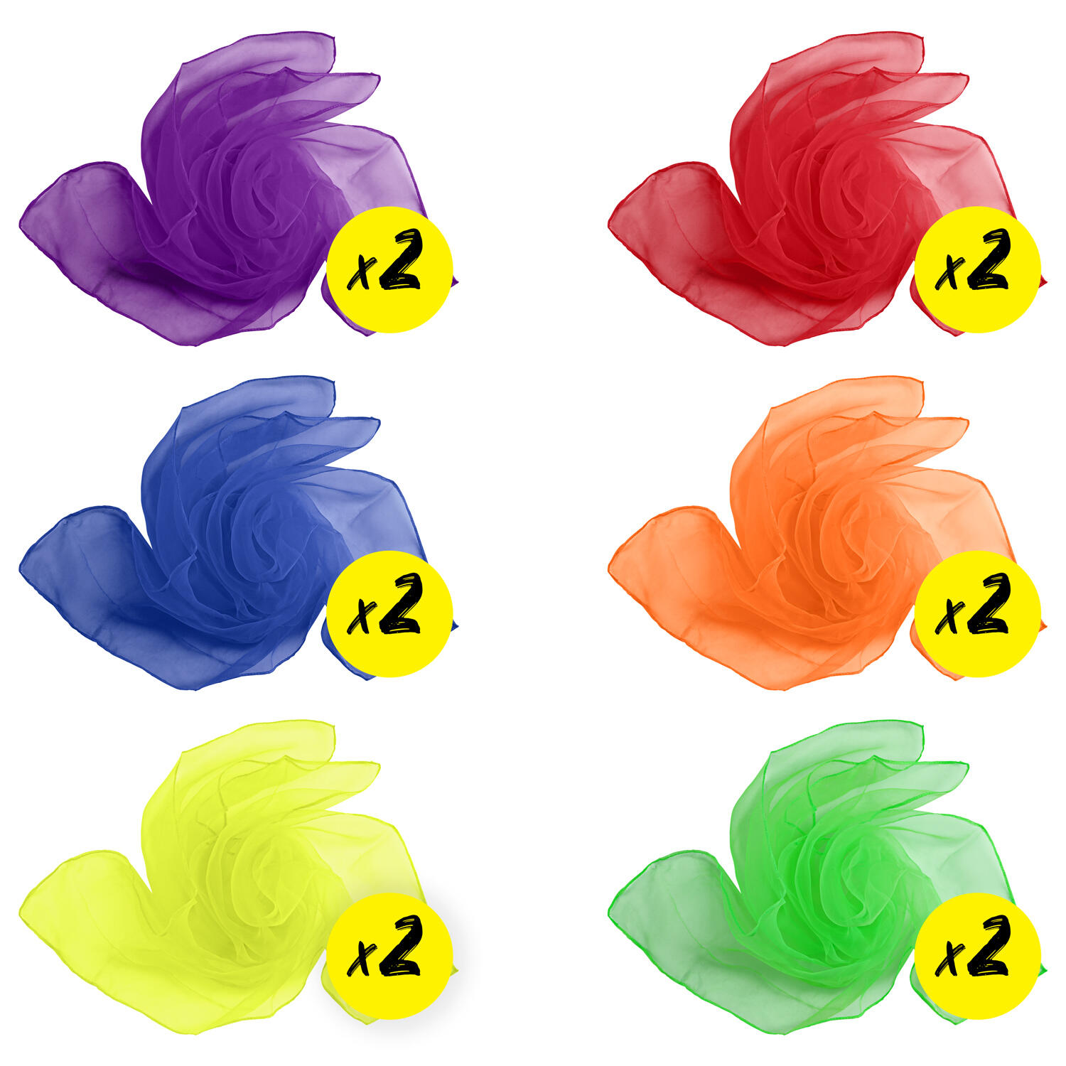 Jongliertücher 12er Set (6 Farben), 60x60cm, Chiffontücher aus 100% Nylon 2/7