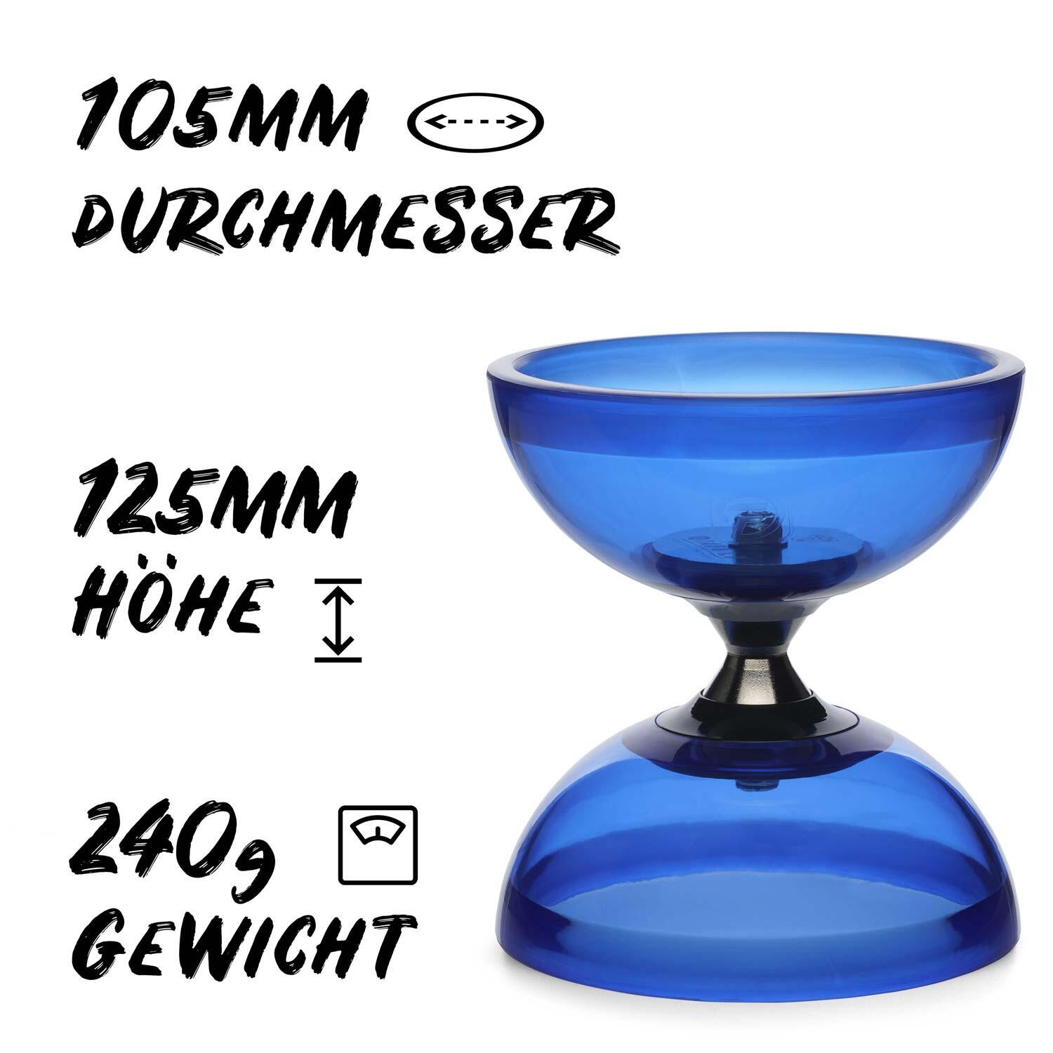 Diabolo Set Pro Clear (blau) mit kugelgelagerter Achse - LED-ready, UV reaktiv 2/7
