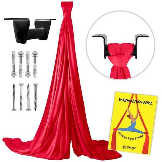 Vertikaltuch 6m (rot) mit Deckenhalterung (schwarz) und Transportbeutel
