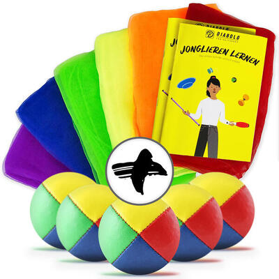 Jonglierset mit Jonglierbälle 5er Set und Jongliertücher 6er Set (60x60cm)