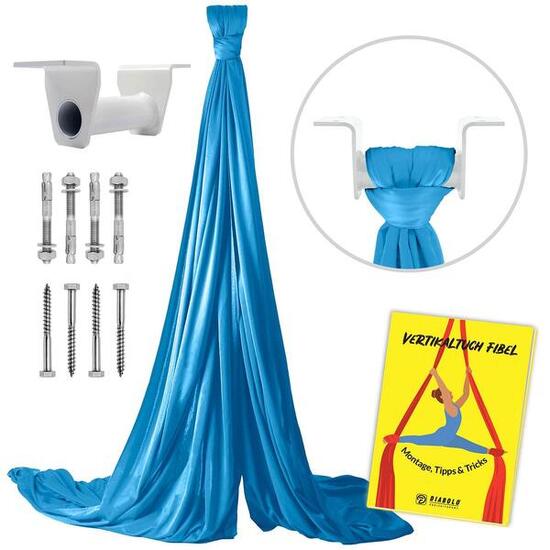 Vertikaltuch 6m (türkisblau) mit Deckenhalterung (weiß) und Transportbeutel