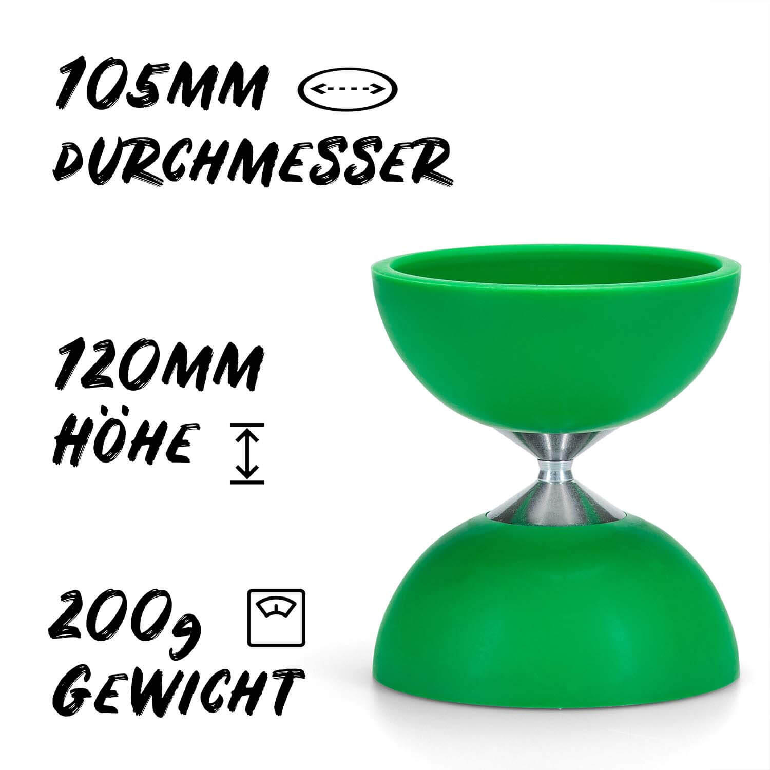Diabolo Set Basic (grün) mit starrer Achse, Handstäbe, Ersatzschnur, Anleitung 2/7