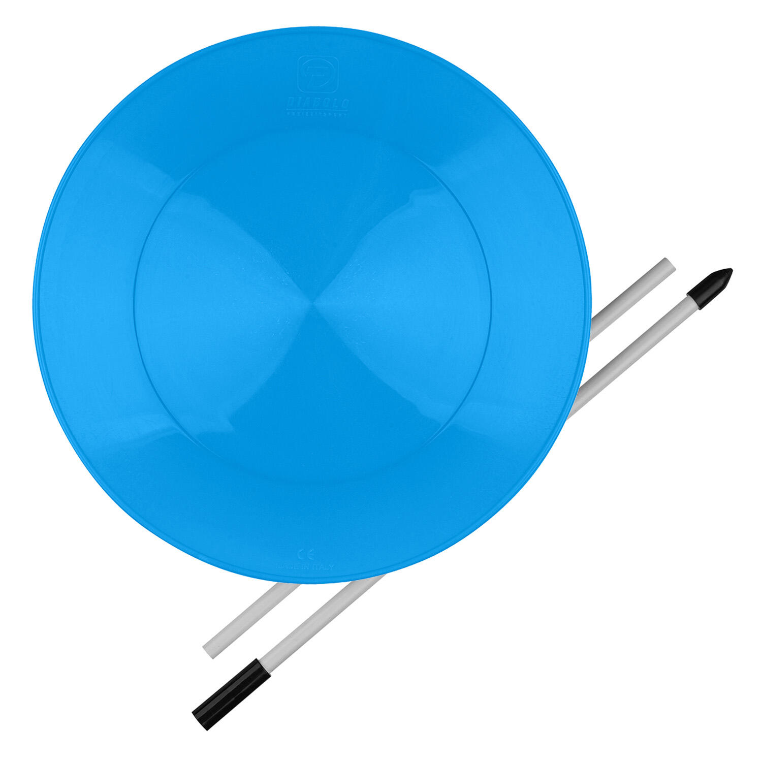 DIABOLO FREIZEITSPORT Jonglierteller (uv blau) im Set mit teilbarem Kunststoffstab, 23cm, UV reaktiv