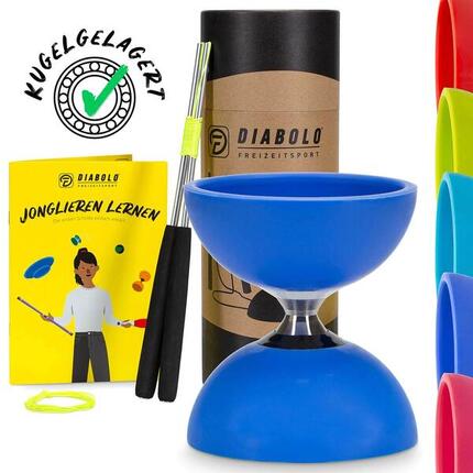 Diabolo Set Pro (blau) mit kugelgelagerter Achse, Handstäben &Ersatzschnur