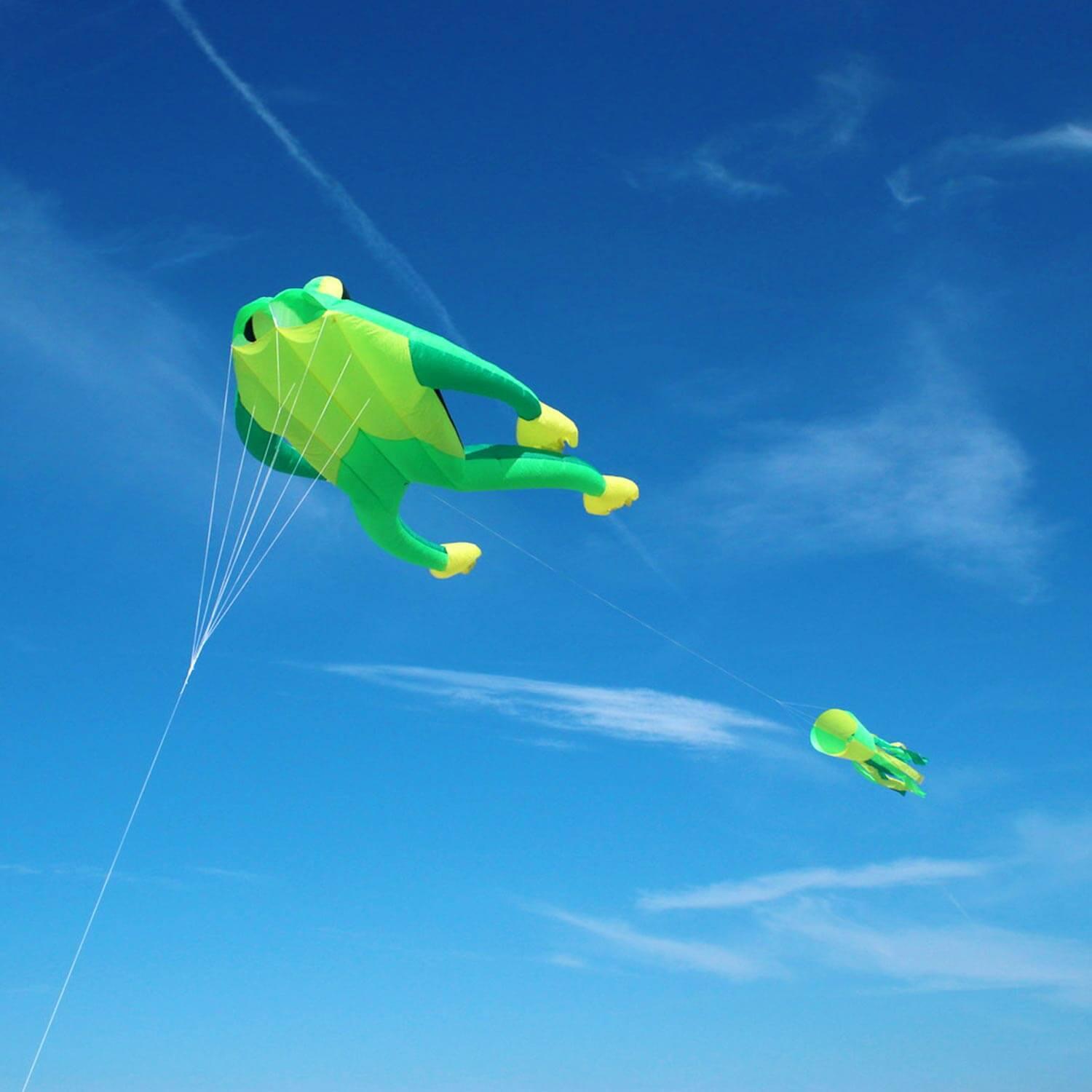 Einleinerdrachen Fritz the Frog (grün) - flugfertig inkl. Spule, Schnur, Tasche 4/7