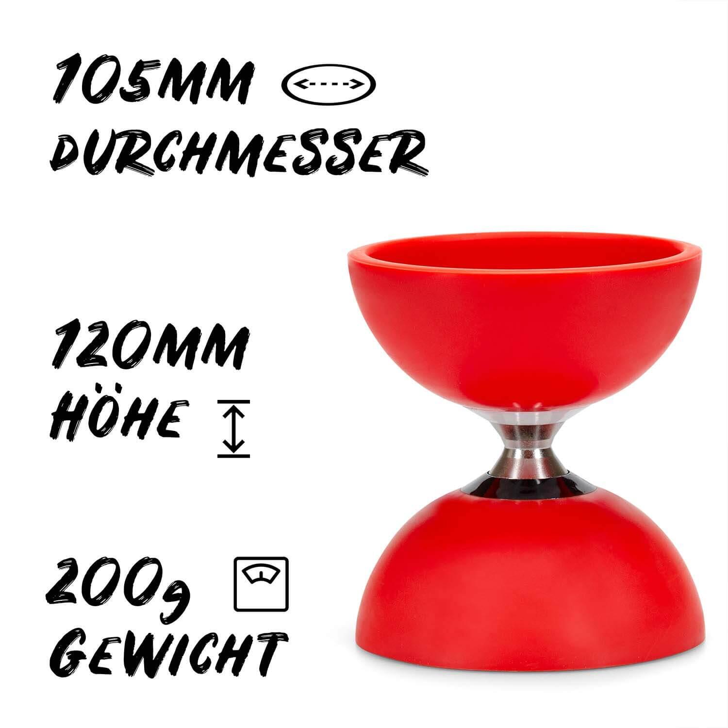 Diabolo Set Pro (rot) mit kugelgelagerter Achse, Handstäben &Ersatzschnur 2/7