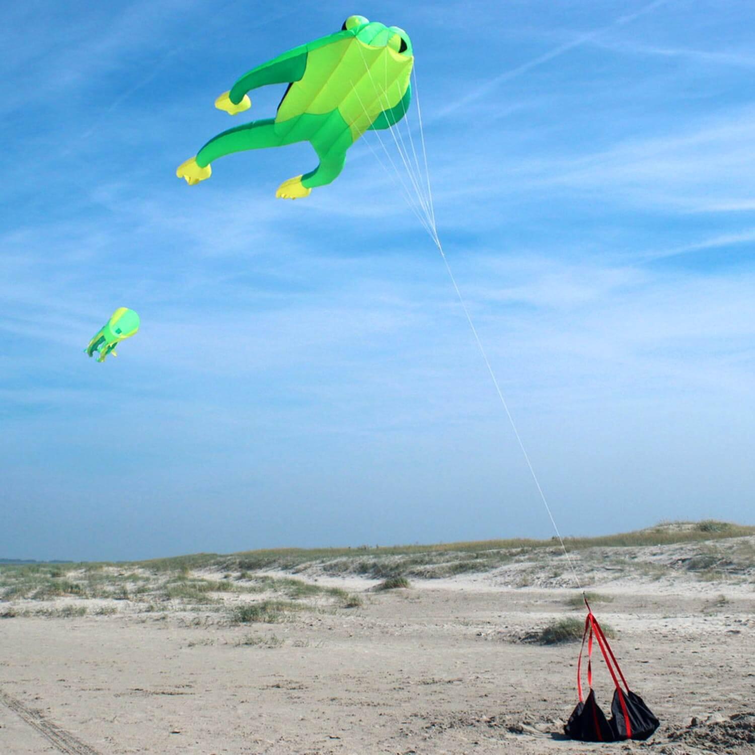 Einleinerdrachen Fritz the Frog (grün) - flugfertig inkl. Spule, Schnur, Tasche 3/7