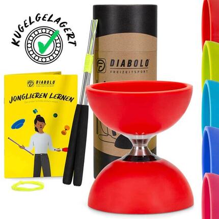 Diabolo Set Pro (rot) mit kugelgelagerter Achse, Handstäben &Ersatzschnur