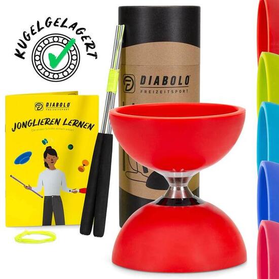 Diabolo Set Pro (rot) mit kugelgelagerter Achse, Handstäben &Ersatzschnur