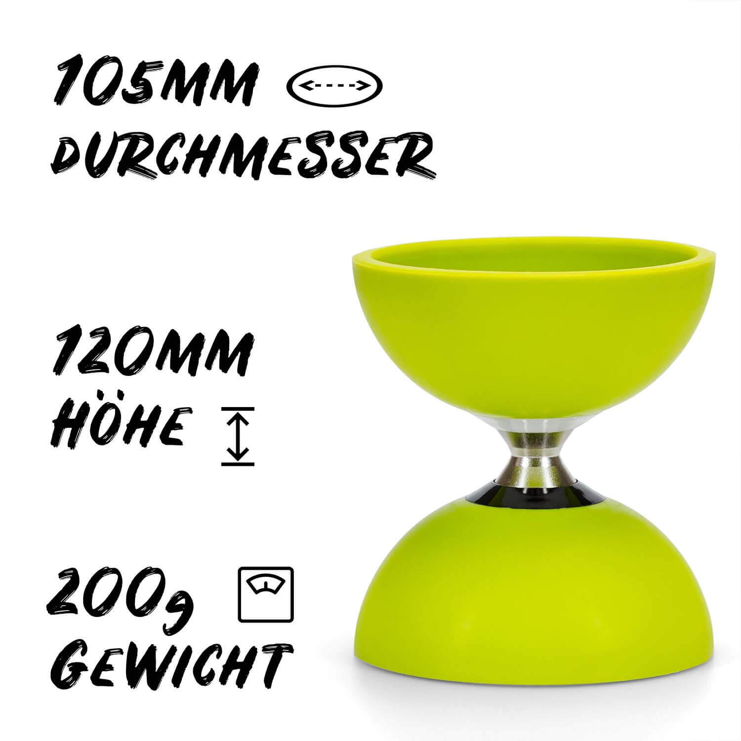 Diabolo Set Pro (lime) mit kugelgelagerter Achse, Handstäben &Ersatzschnur 2/7