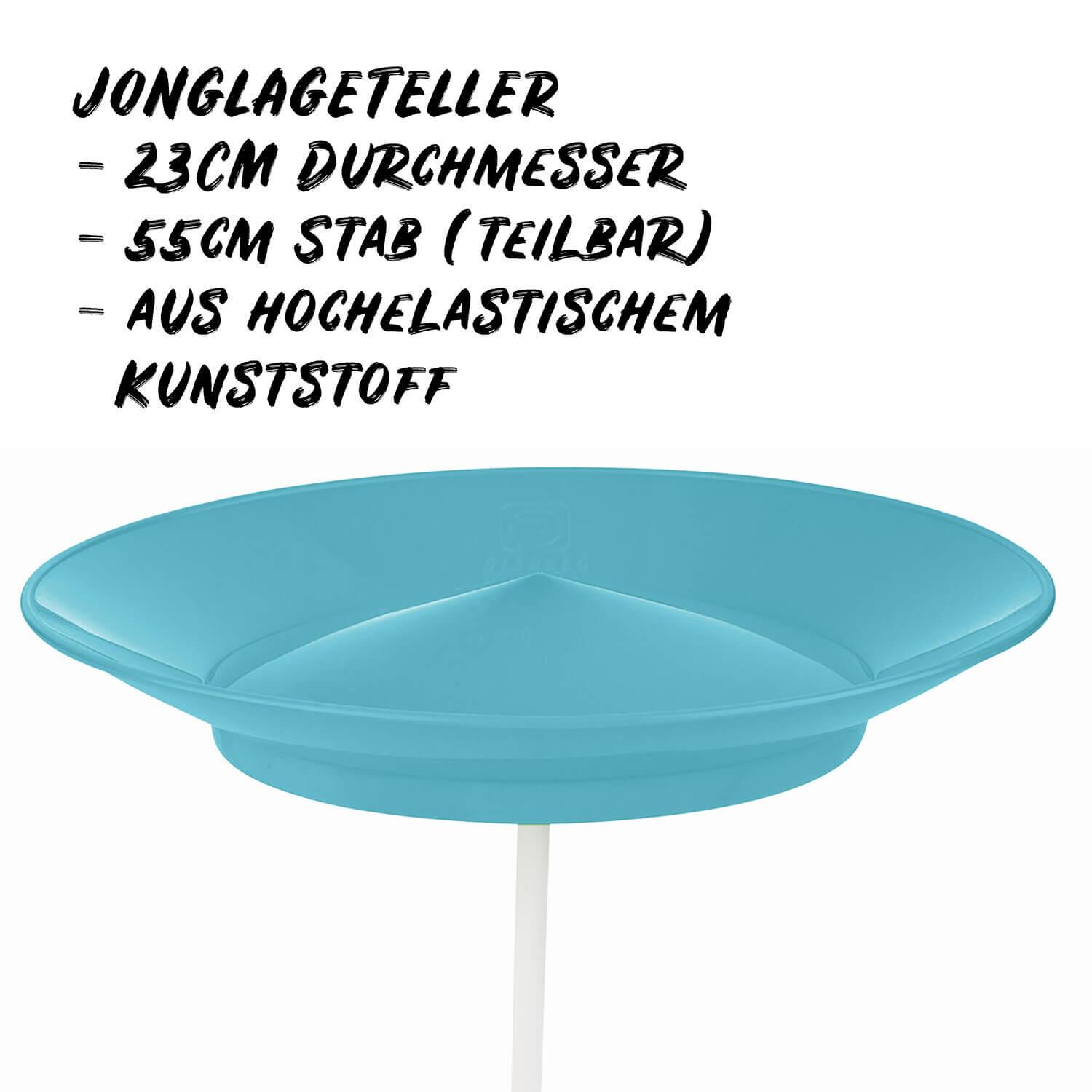Jonglierteller (türkis) im Set mit teilbarem Kunststoffstab, 23cm, UV reaktiv 2/7