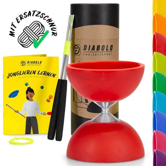 Diabolo Set Basic (rot) mit starrer Achse, Handstäbe, Ersatzschnur, Anleitung