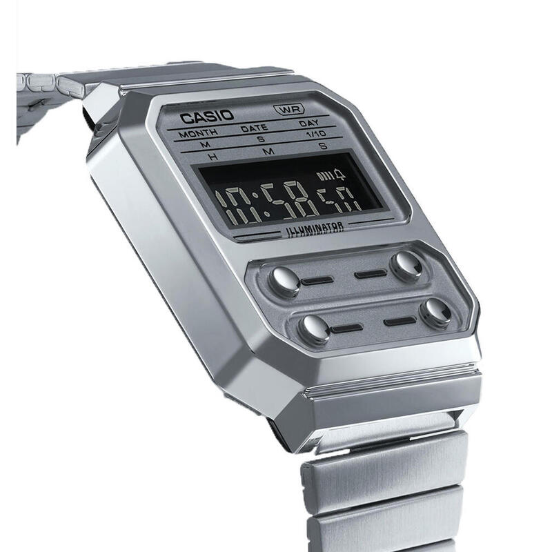 Casio Digital Hommes Argent / Argent A100WE-7BEF