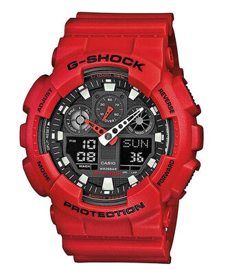 Casio analoog en digitaal horloge rood/zwart ga-100b-4aer
