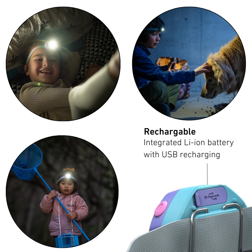 KidLED4R Kids Camping Head Torch Rechargeable Inc 3 LED Colours, Lightweight 25g 5/8