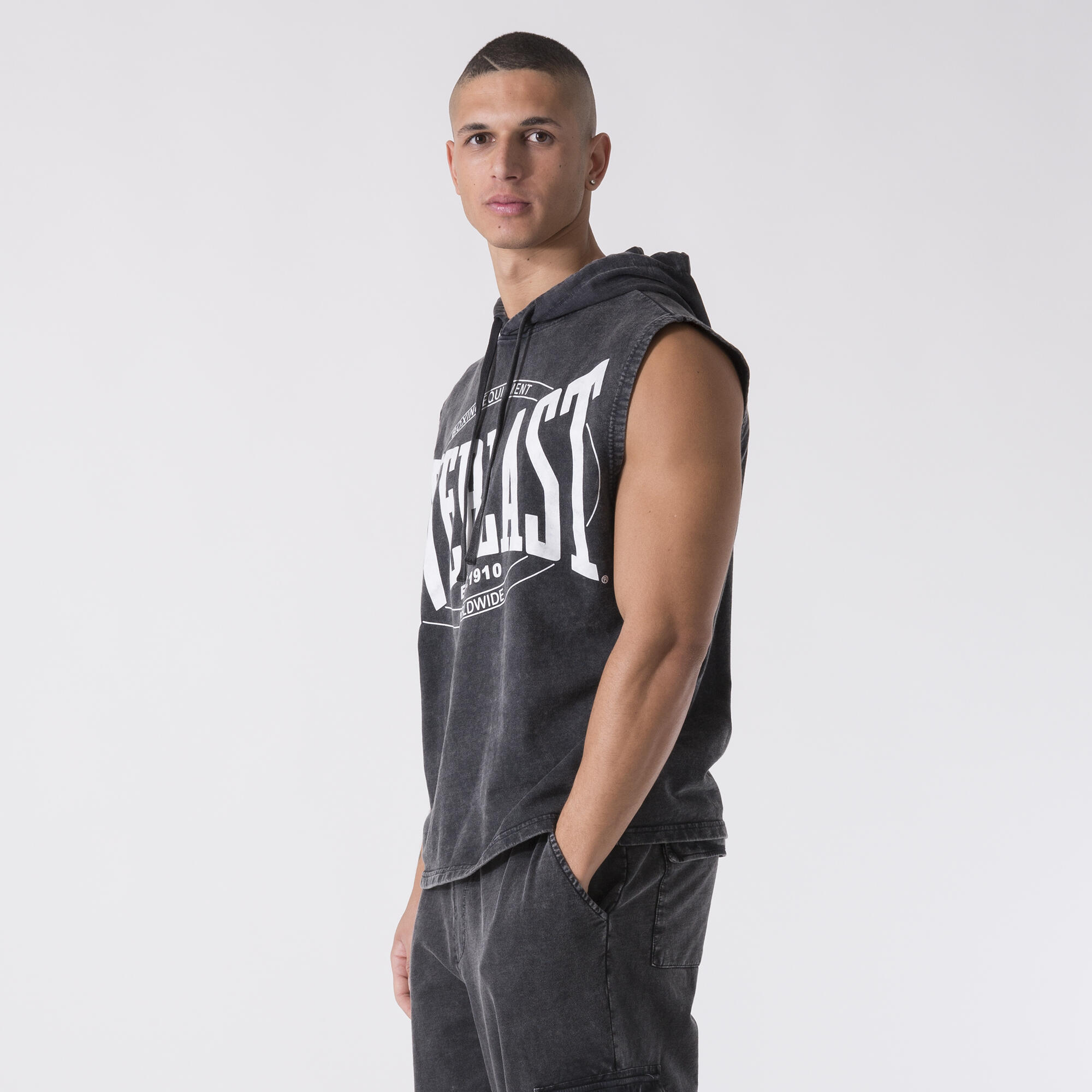 CAMISETA SIN MANGAS CON CAPUCHA ENTRENAMIENTO Y BOXEO NEGRO ALGODÓN 2/6