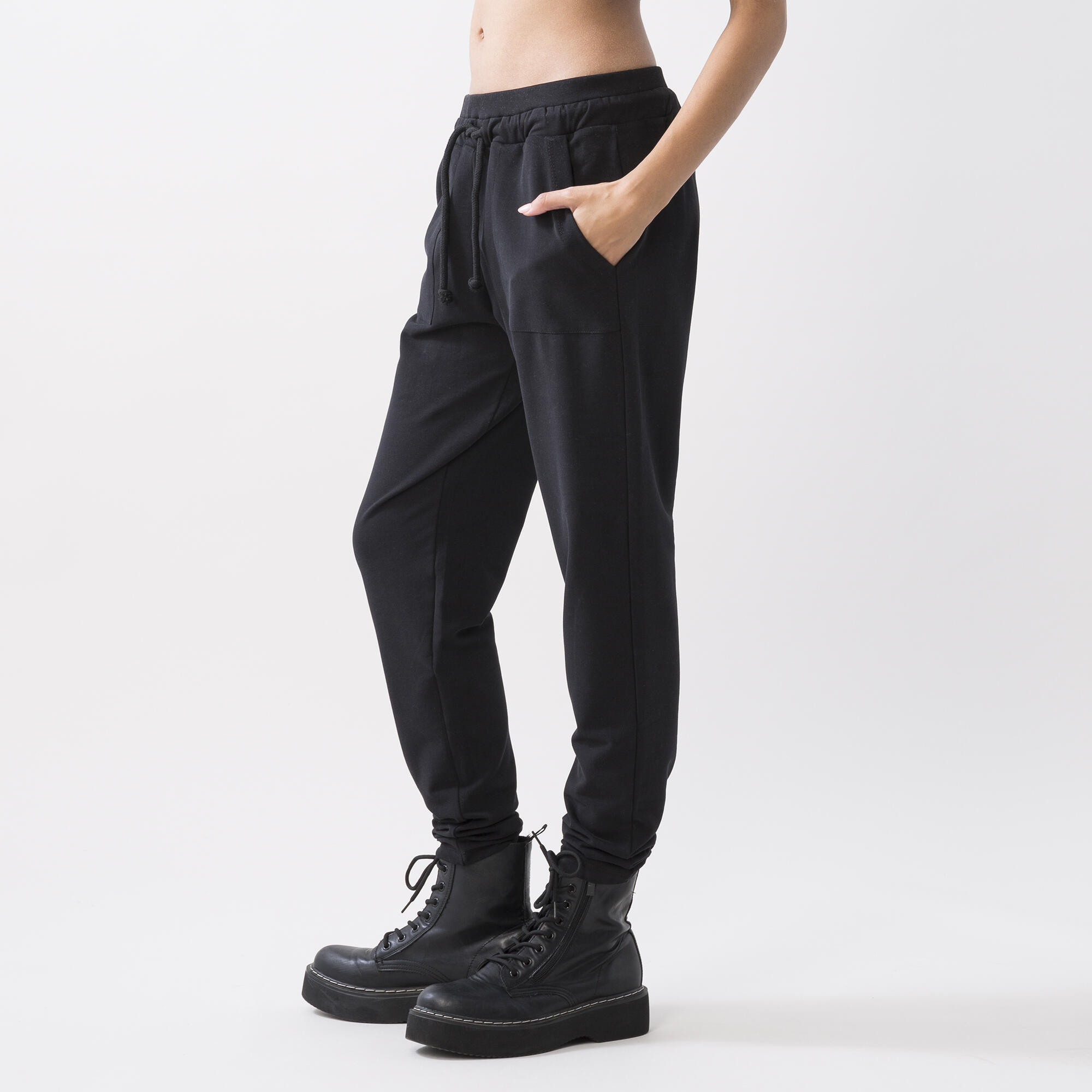 PANTALONE CREATIVITY IN FELPA MODAL NERO COTONE, MODAL, ELASTAN 3/6