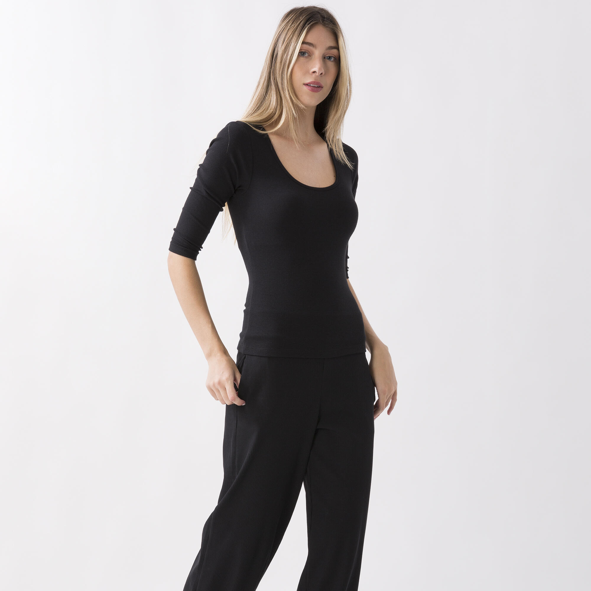 MAGLIA IN COSTINA STRETCH DYNAMIC WOLRD NERO COTONE, MODAL, ELASTAN 2/6