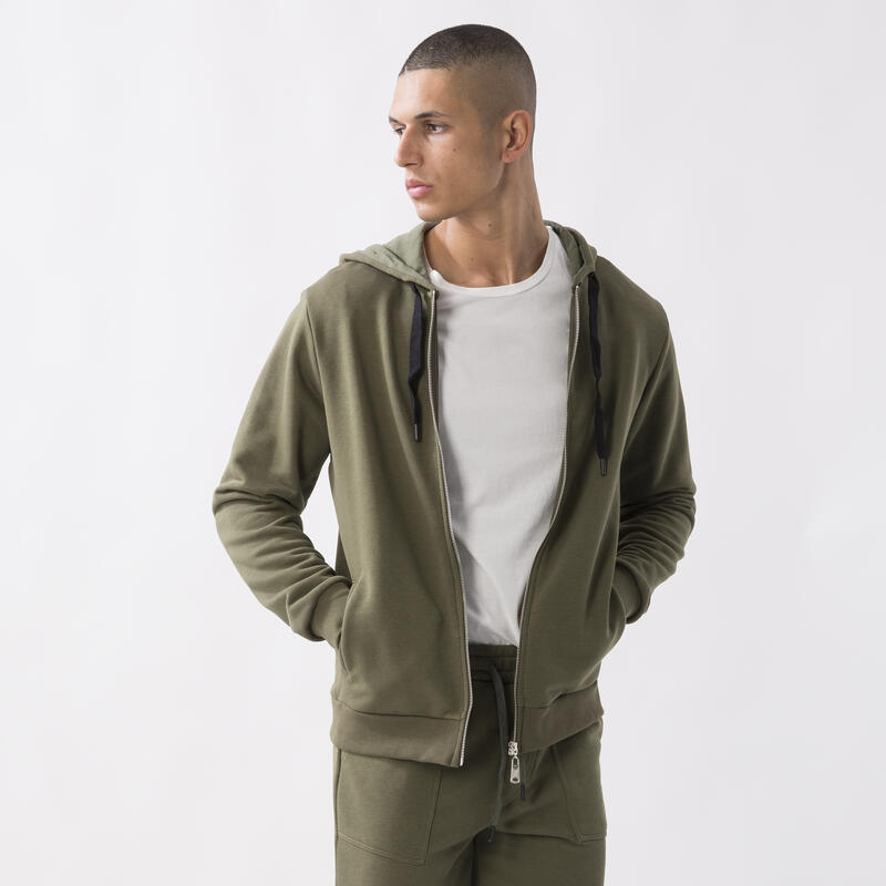 SWEAT À CAPUCHE FERMETURE ÉCLAIR INTÉGRALE DYNAMIC WORLD MILITARY GREEN COTON, P