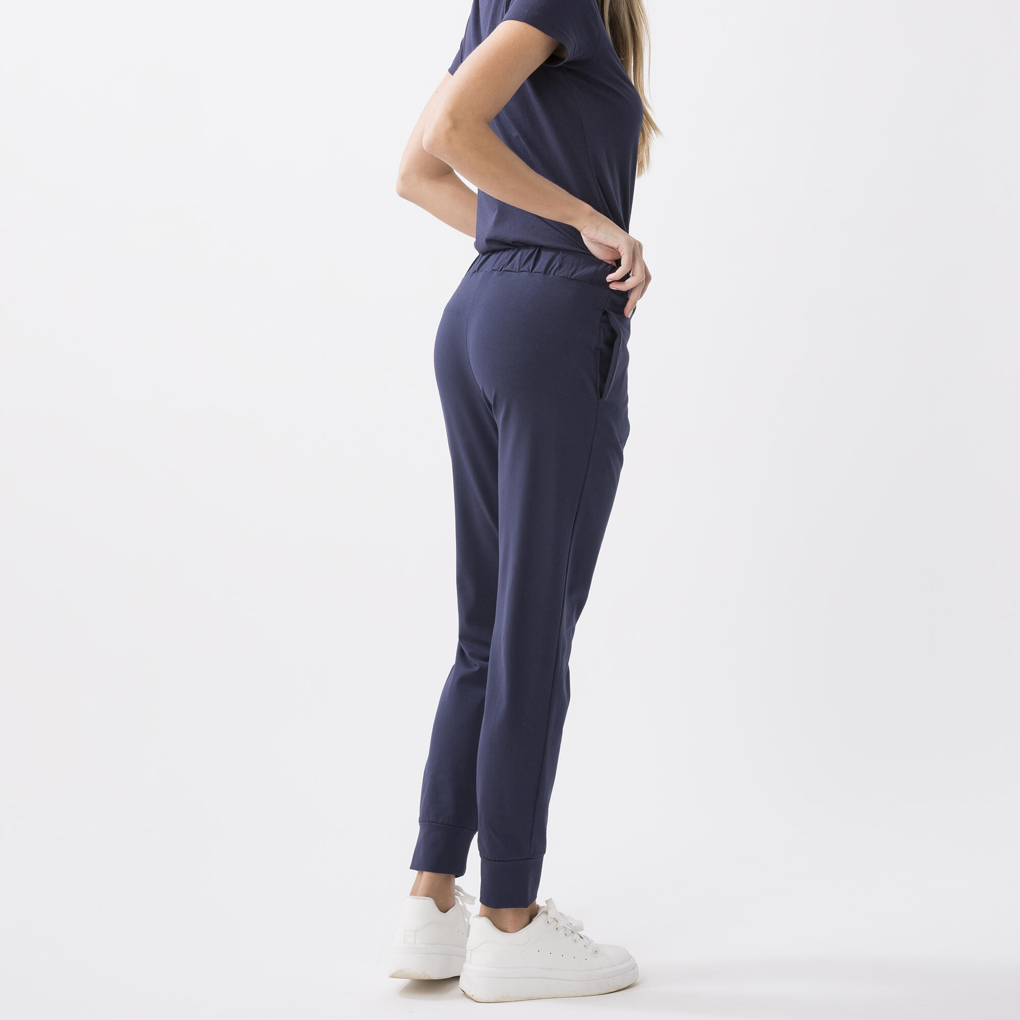 PANTALÓN ESENCIAL EN JERSEY ELÁSTICO AZUL MARINO ALGODÓN, ELASTANO 5/6