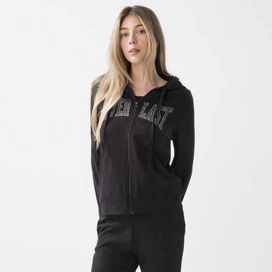 VESTE BASIQUE AVEC CAPUCHE NOIR COTON, ÉLASTHANE