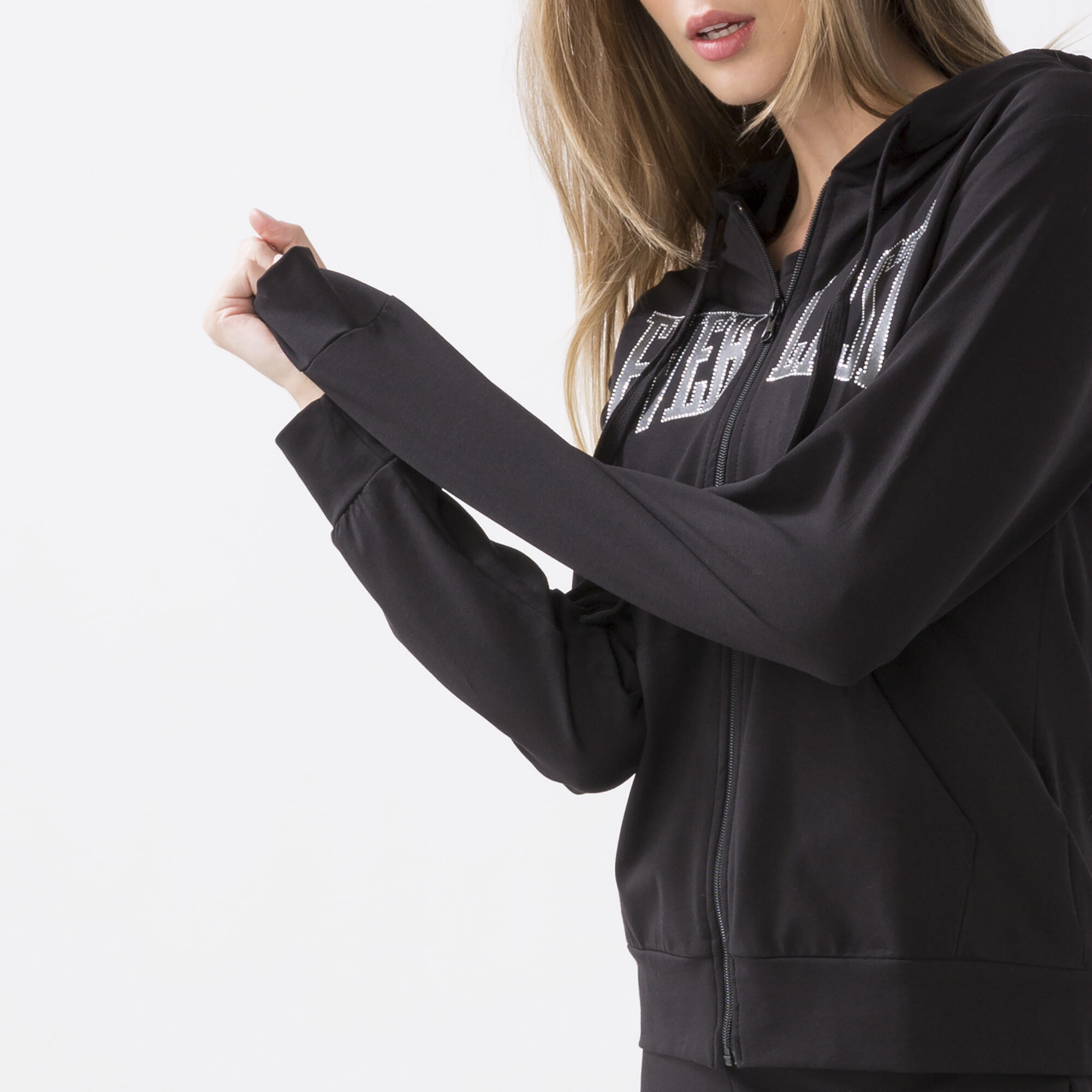 GIACCA BASIC CON CAPPUCCIO BLACK COTONE, ELASTAN 3/6