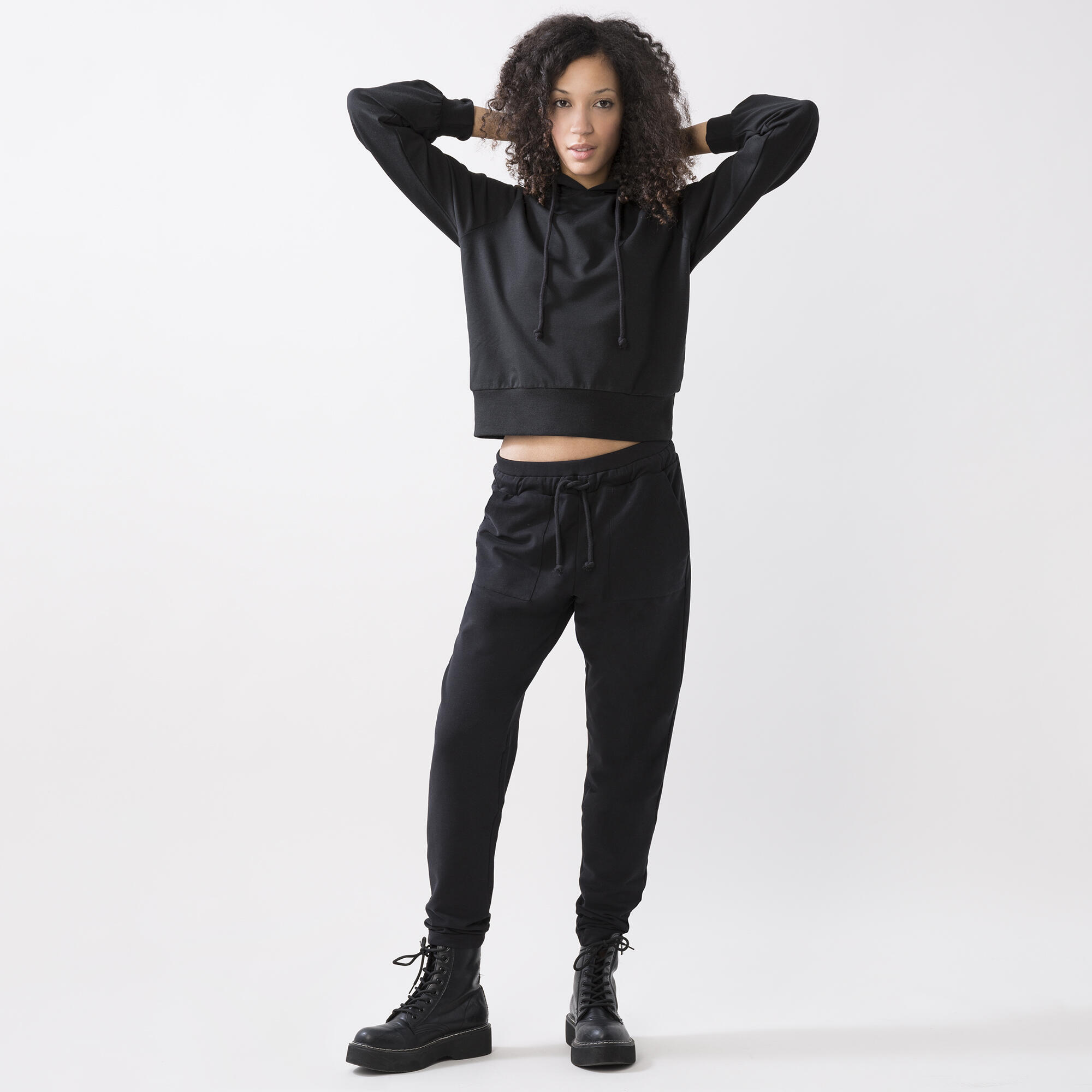 HOODIE ZWART KATOEN, MODAAL, ELASTAAN 2/6