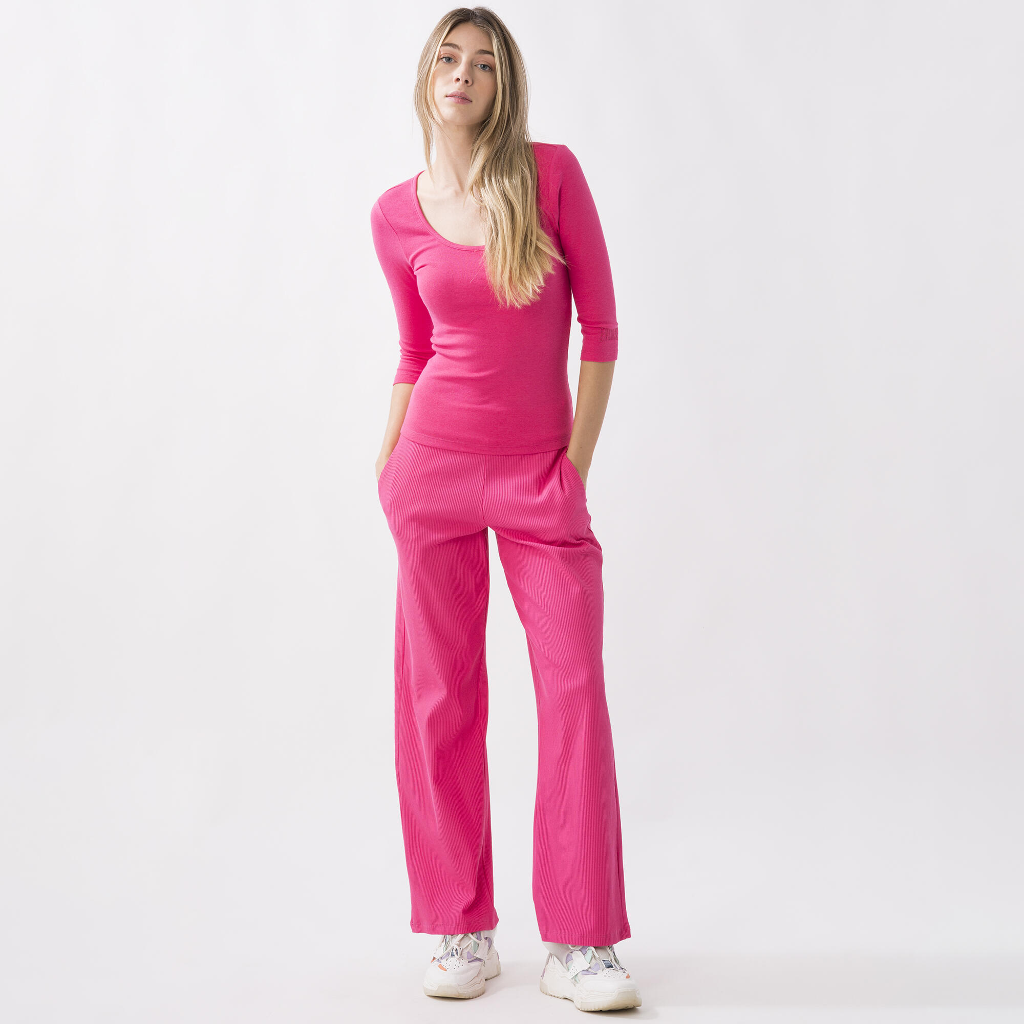 STRETCH-DYNAMIC-WOLRD-RIPPENSTRICKPULLOVER FUXIA (Magenta) BAUMWOLLE, MODAL, ELA 5/6
