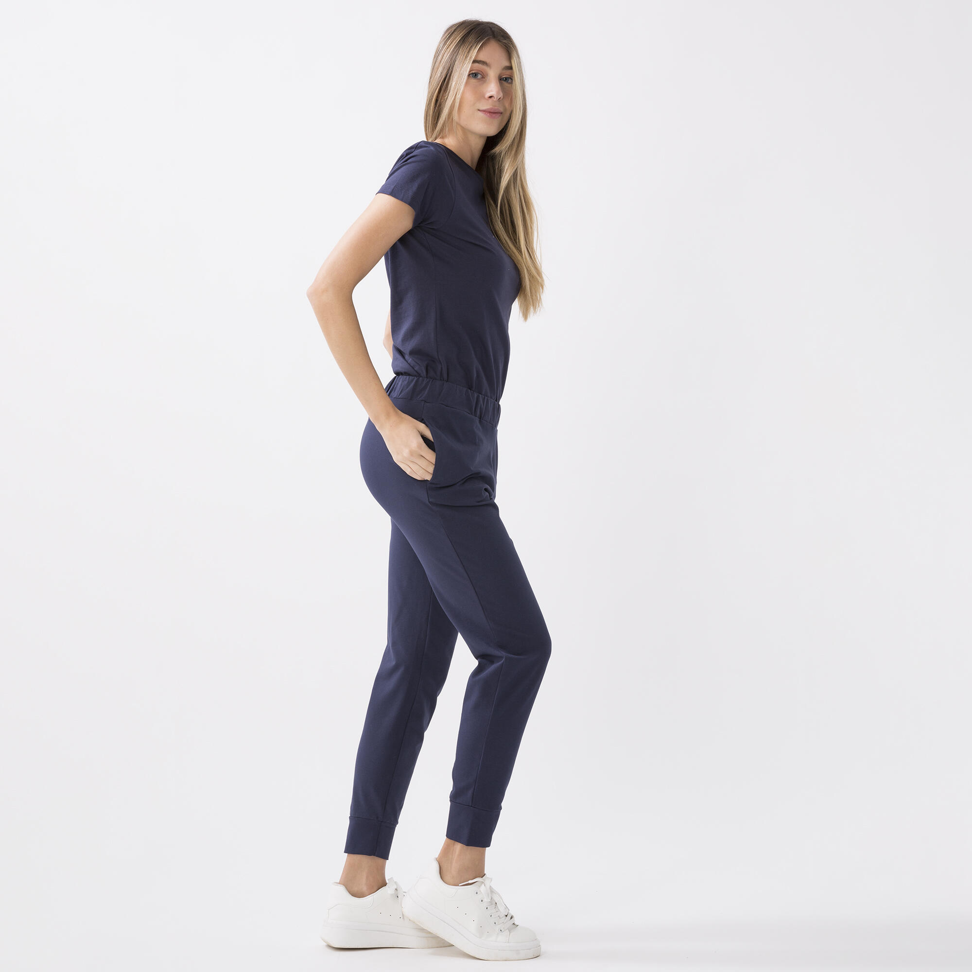 PANTALÓN ESENCIAL EN JERSEY ELÁSTICO AZUL MARINO ALGODÓN, ELASTANO 2/6