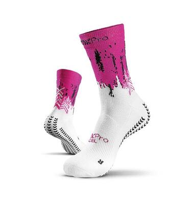 Soxpro padel anti verstuiking padel sokken wit-fluo fuchsia