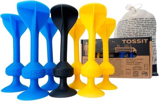 TOSSIT Jeu de Fléchettes à Ventouse en Silicone, Starter Pack, Bleu Jaune