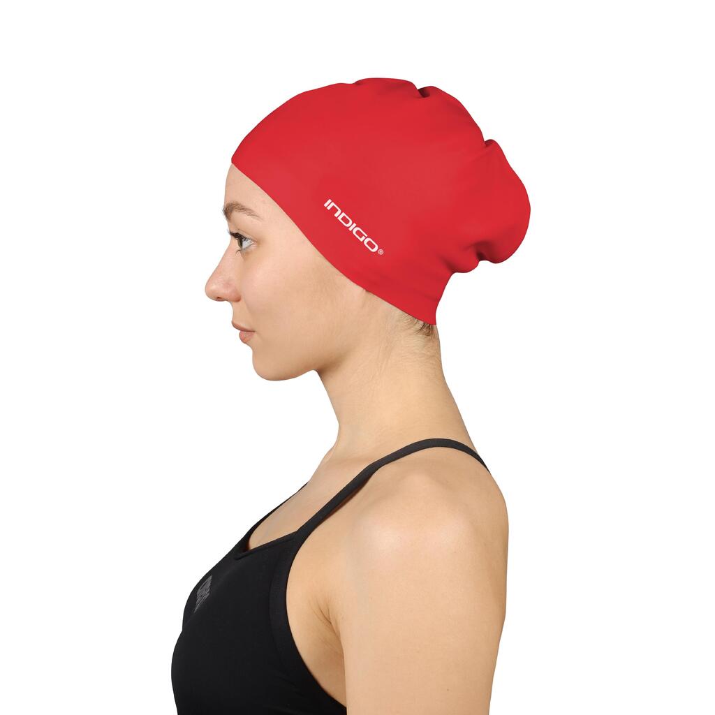 INDIGO Silicone Swimming Cap for Long Hair - Red