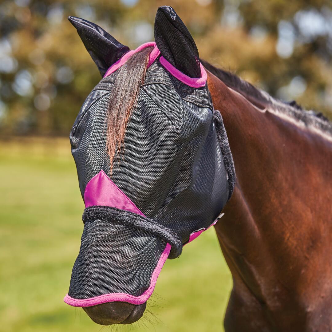 WEATHERBEETA Maschera antimosche per cavalli in rete resistente con protezione per orecchie e