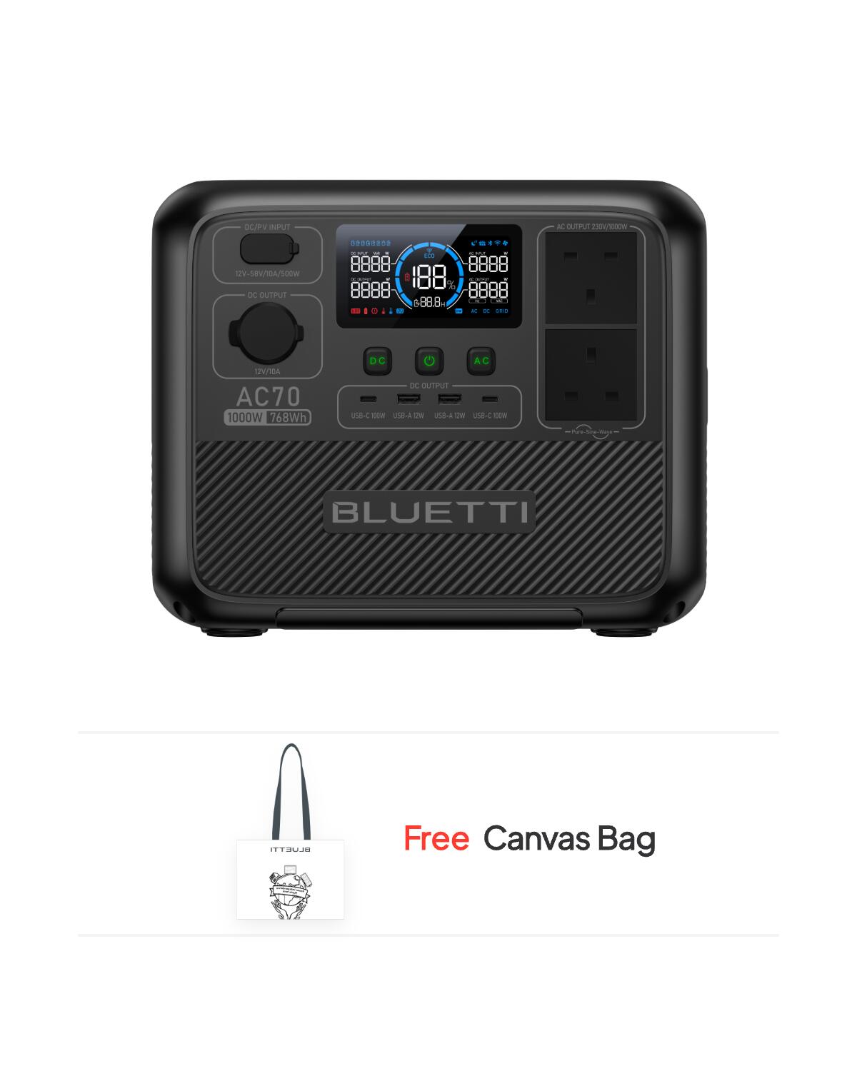 BLUETTI BLUETTI AC70 Portable Power Station 1000W/768Wh LiFePO4 for Camping, Emergency