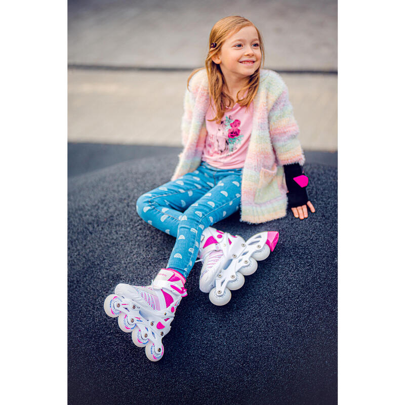 Patines Ajustable 4en1 LED Luminoso Ruedas Grace Blanco/Rosa