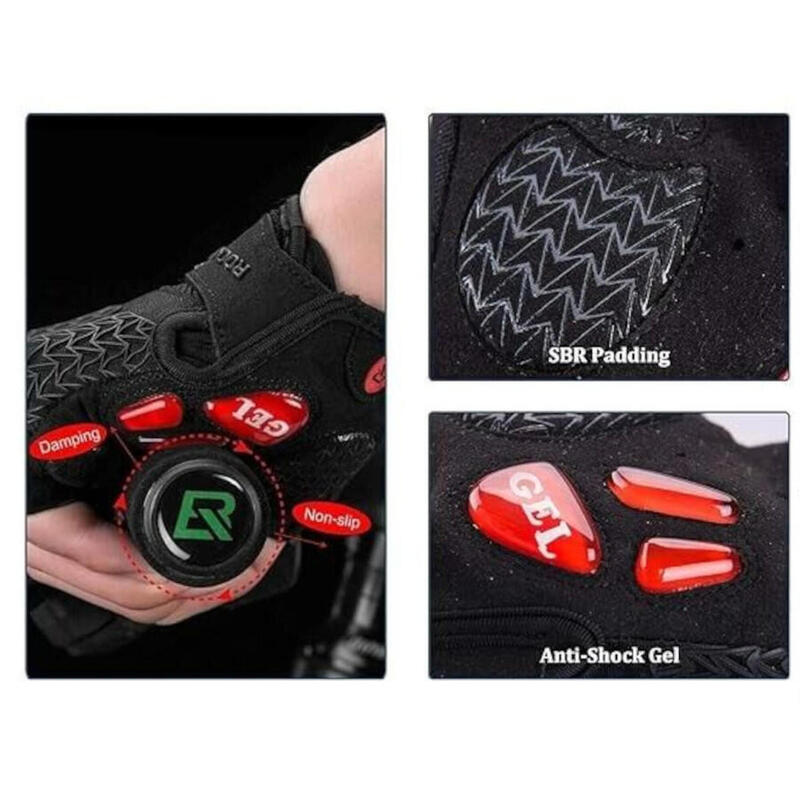 Gants de cyclisme Rockbros S169BR  avec inserts en gel - noir et rouge