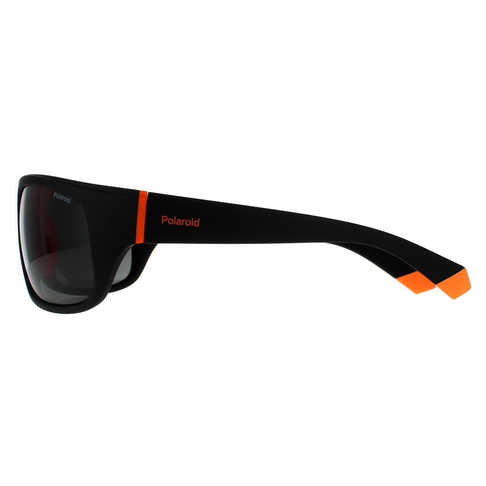 Polaroid Wrap Mens Black Orange Grey Polarized Sunglasses 3/5