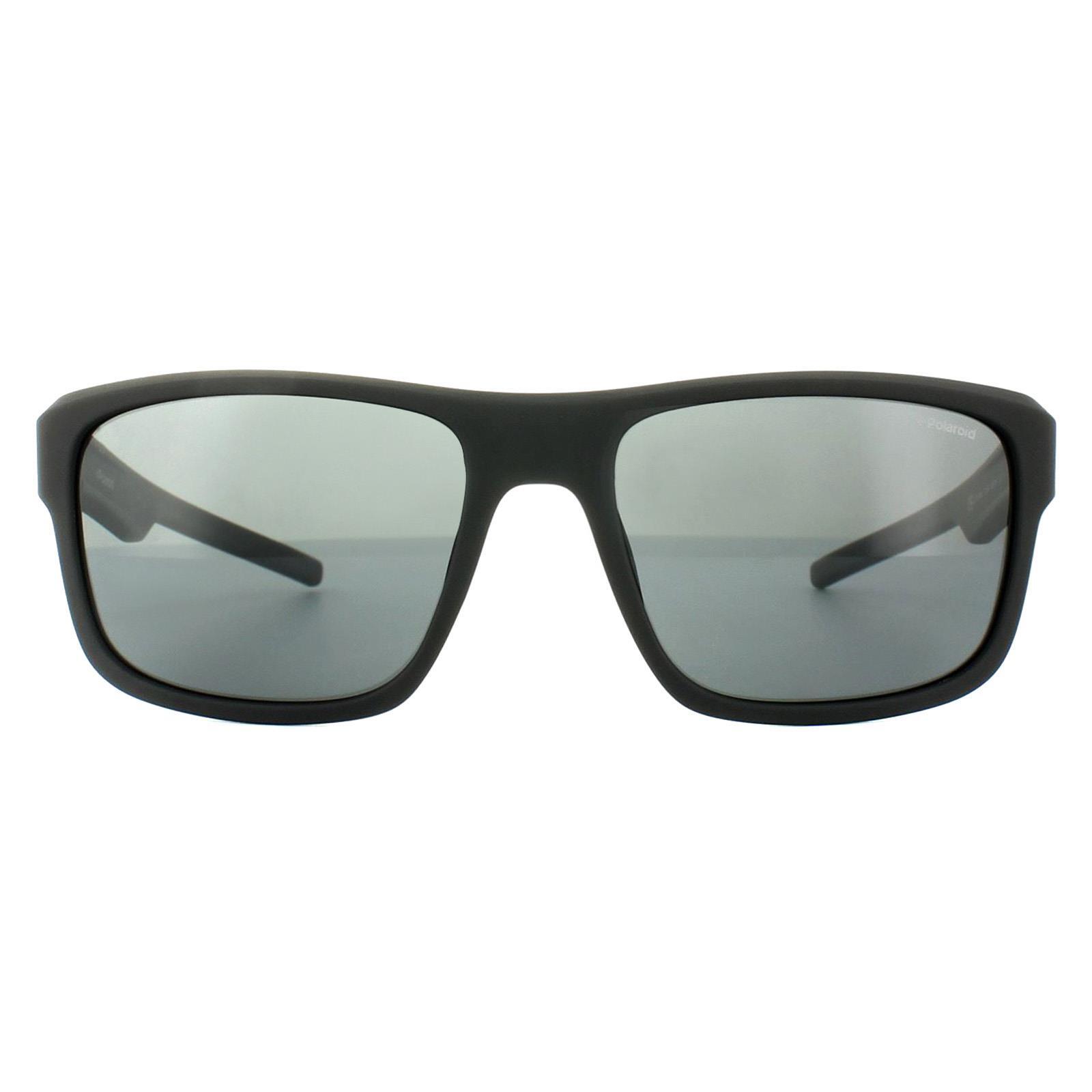 POLAROID Polaroid Rectangle Mens Black Grey Polarized Sunglasses