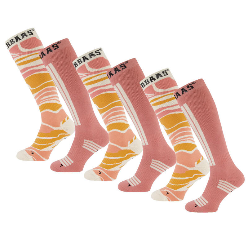 Poederbaas Chaussettes de ski 6-pack Zebra Rose