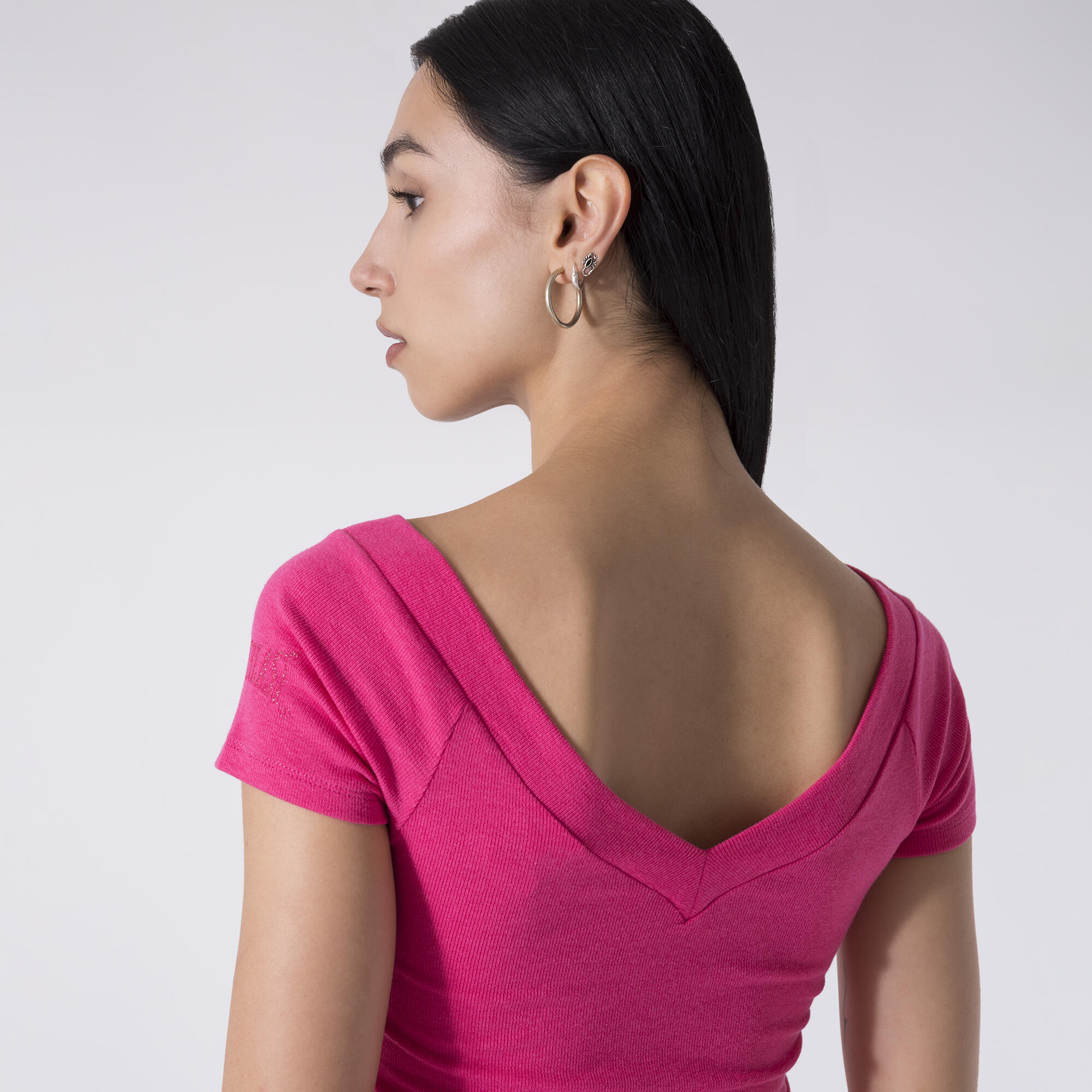 CAMISETA MUNDO DINÁMICO EN COSTILLA ELÁSTICA Rosa fuerte ALGODÓN, MODAL, ELASTAN 6/6