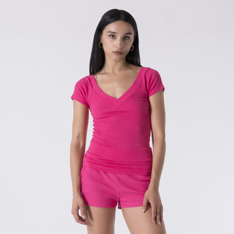 T-SHIRT MONDE DYNAMIQUE EN CÔTE EXTENSIBLE FUXIA COTON, MODAL, ÉLASTHANE