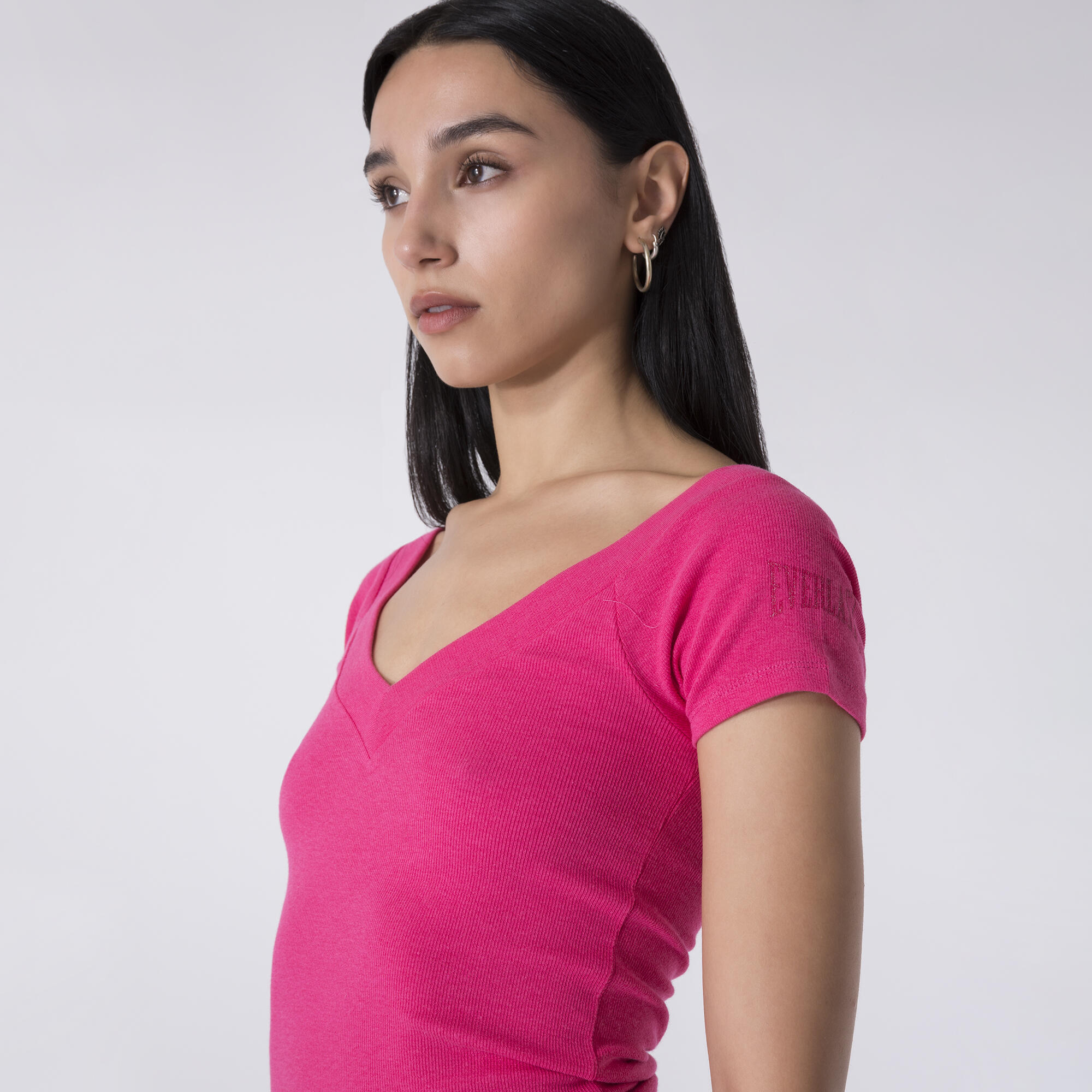 CAMISETA MUNDO DINÁMICO EN COSTILLA ELÁSTICA Rosa fuerte ALGODÓN, MODAL, ELASTAN 5/6