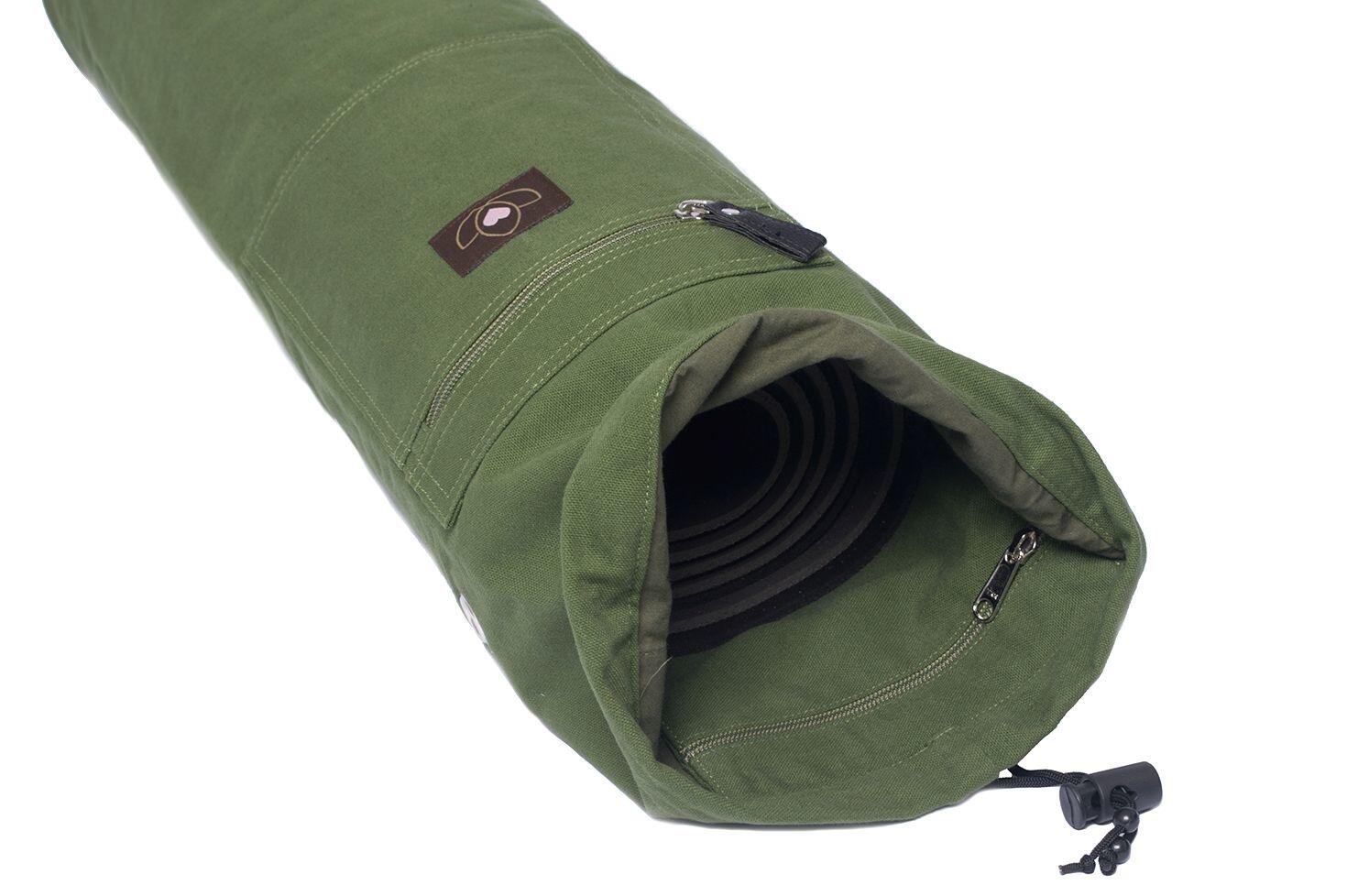 Lotus Yogatas met trekkoord katoen eco olijfgroen 5/5