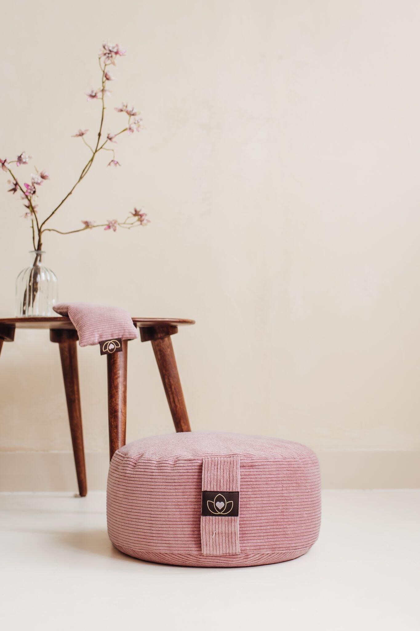 Lotus Meditatiekussen eco rib oudroze rond 2/5