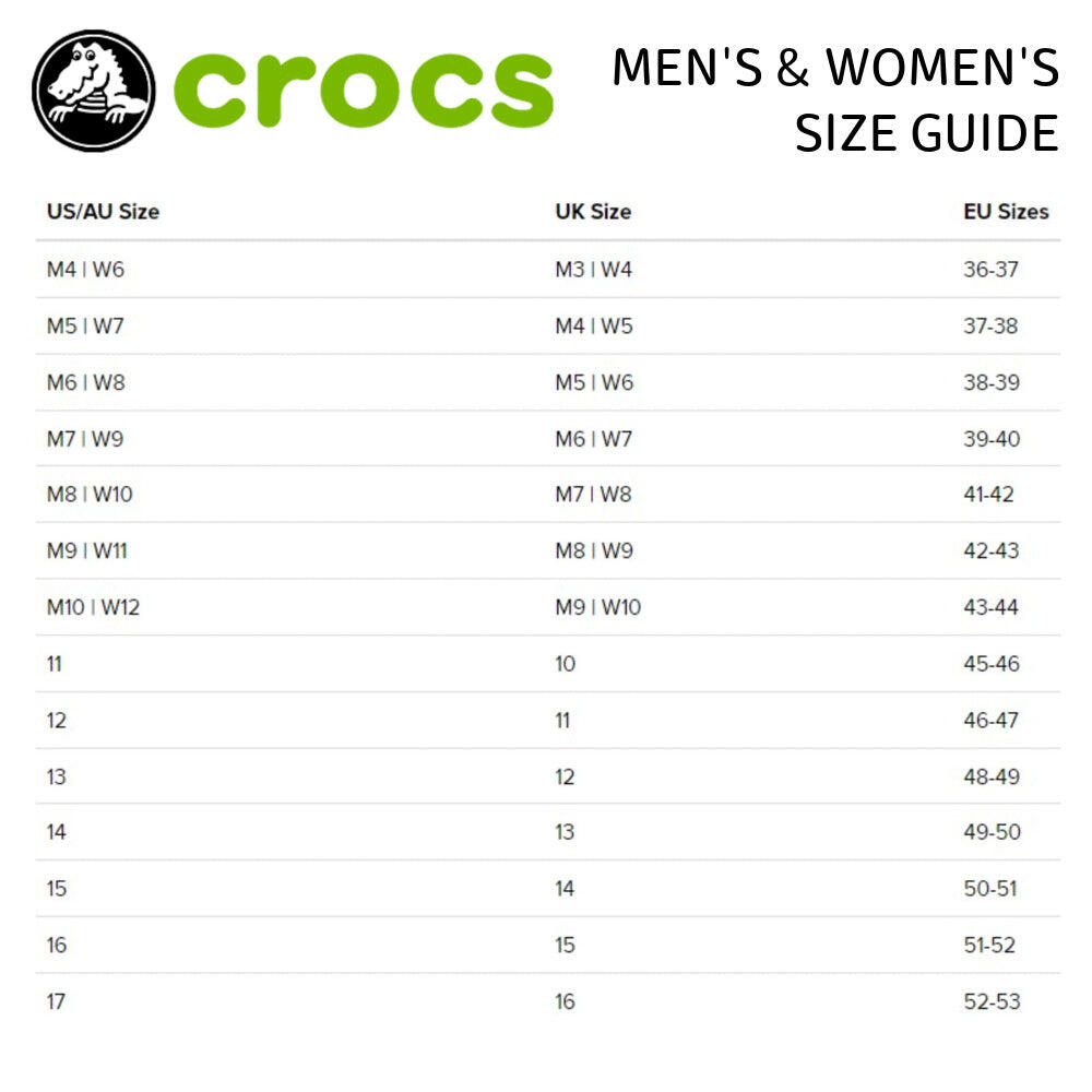 Crocs Unisex Size Size Chart For Crocs Shoes Size Guide Crocs